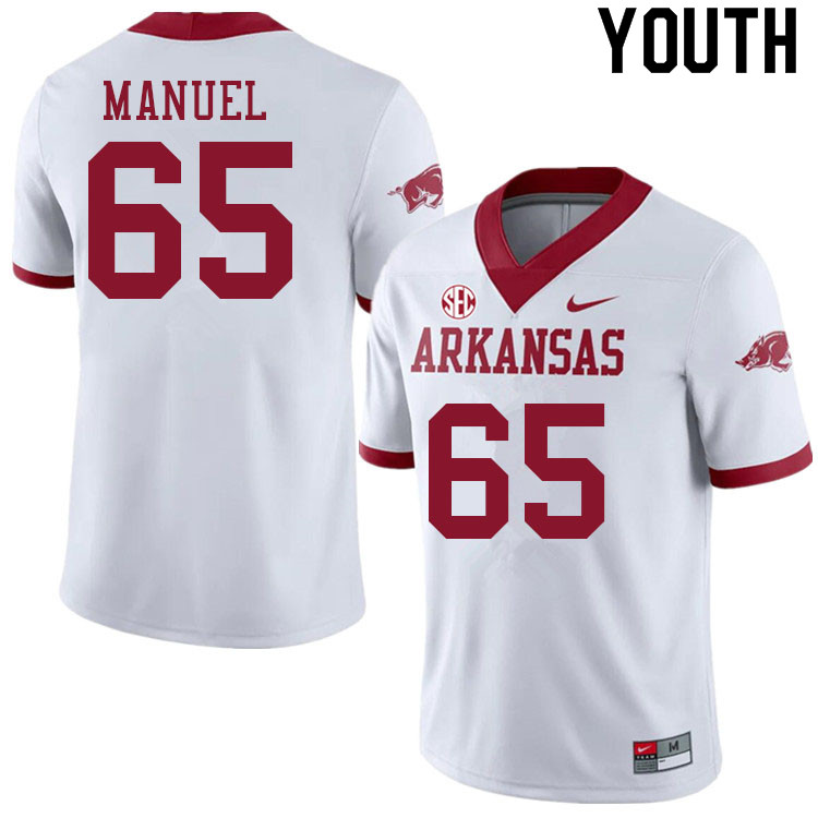 Youth #65 Devon Manuel Arkansas Razorbacks College Football Jerseys Sale-Alternate White
